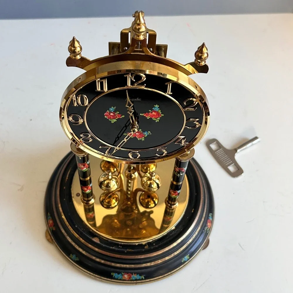 VTG Kieninger & Obergfell Anniversary 400 Day Clock Dome Floral Black Germany